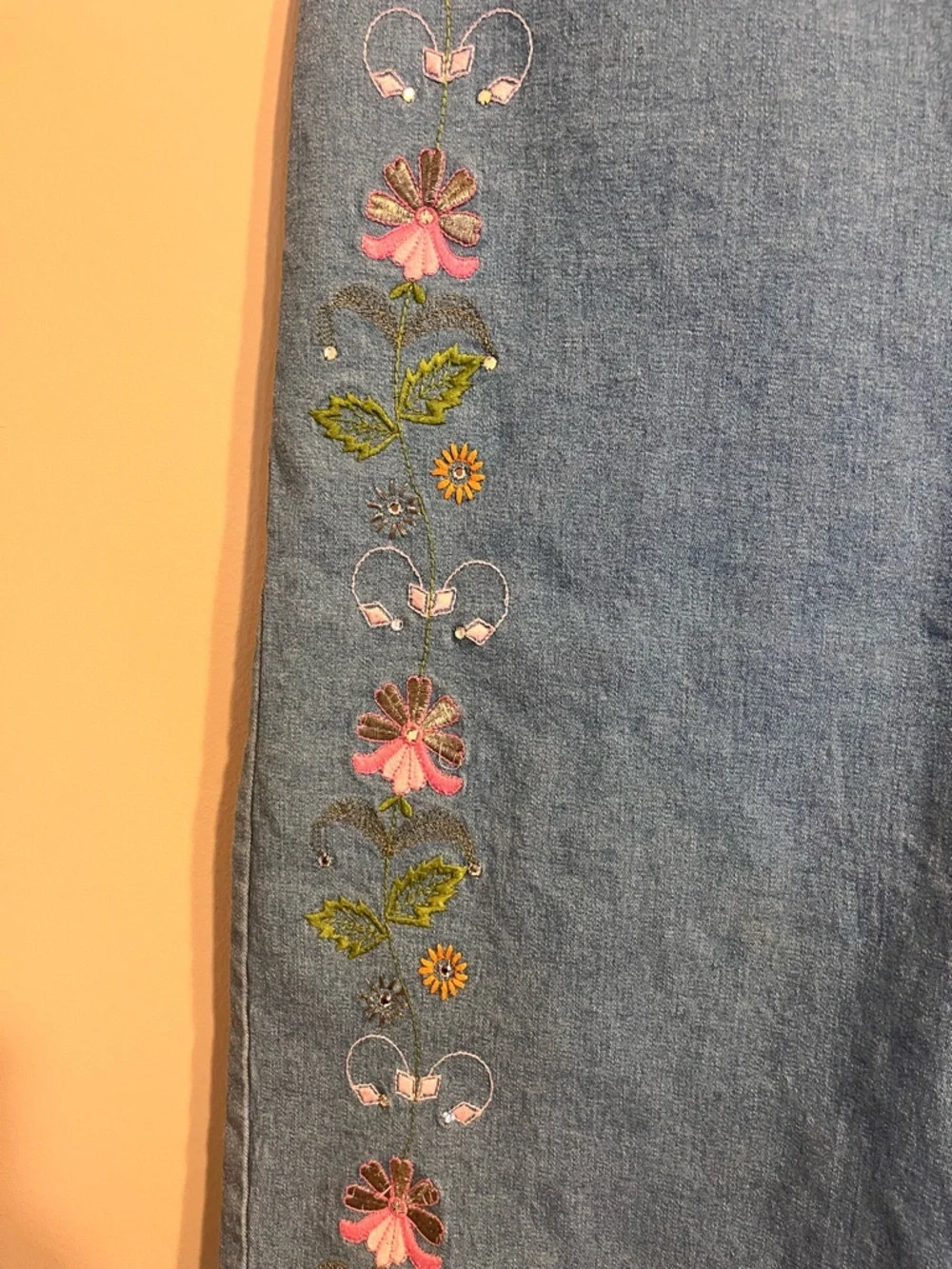 Vintage Denim Midi Skirt with Floral Embroidery - Picture 3 of 5